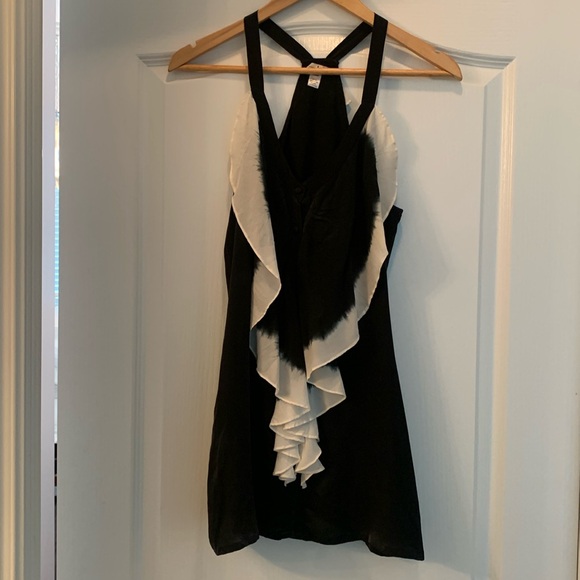 Trinity black and cream ruffle, tie dye sleeveless blouse, size medium. - Picture 1 of 9
